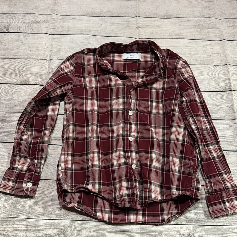 Old Navy Burgundy & White Plaid Long Sleeve Button Down Shirt size Small